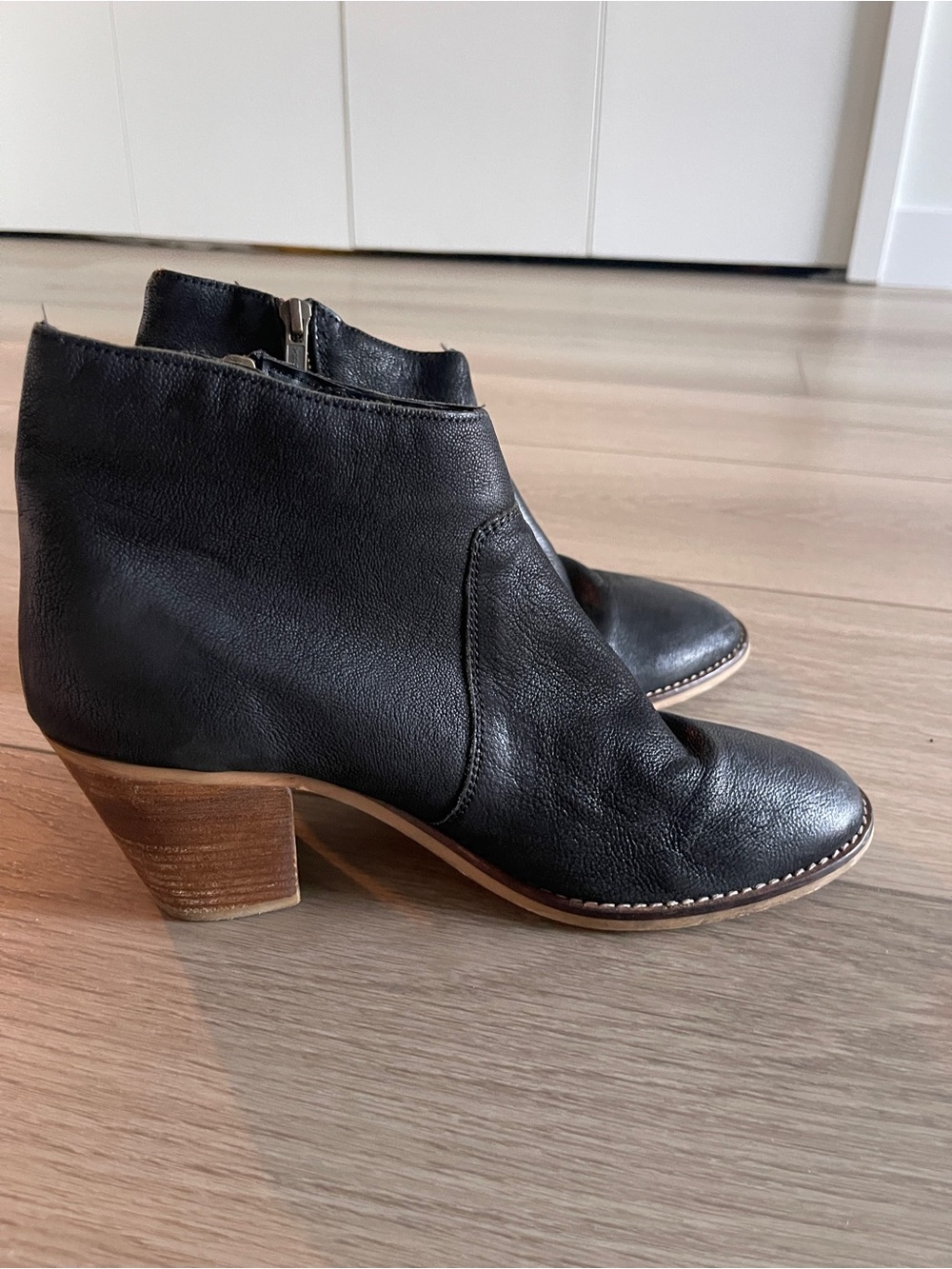 Urban Outfitters Black Leather Ankle Booties with Stacked Heel